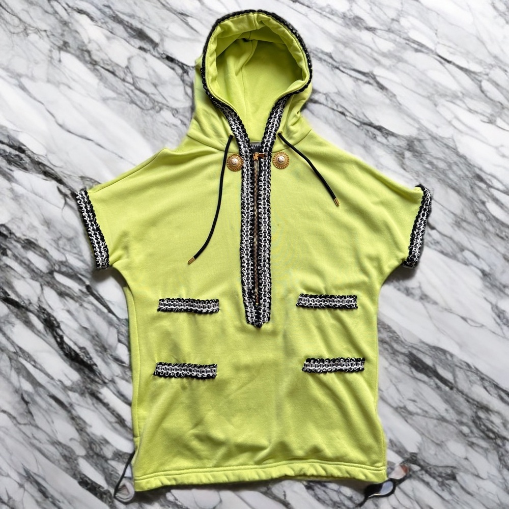 MOSCHINO Couture! Milano Women’s Neon Green Short Sleeve Hoodie Sweatshirt